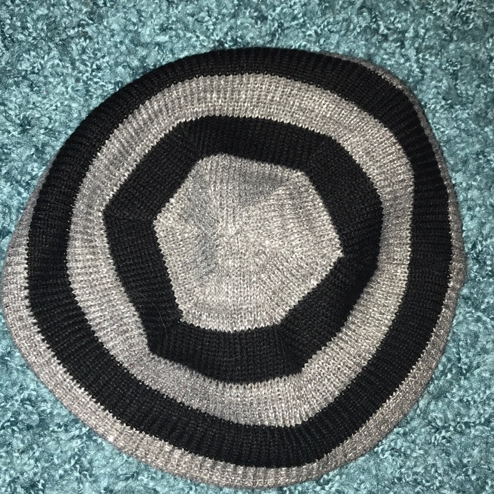 Black and silver sparkley striped beret